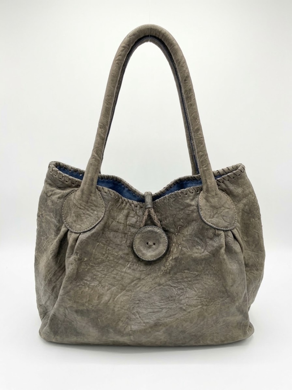 Vtg Elysian Park Distressed Leather Hobo Bag Taupe Gray Y2K Boho Chic